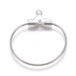 Stainless Steel Color 304 Stainless Steel Wire Pendants, Hoop Earring Findings, Ring, Stainless Steel Color, 21 Gauge, 25x21.5x0.7mm, Hole: 1mm