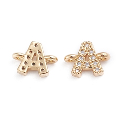 Letter A Brass Micro Pave Cubic Zirconia Links Connectors, Long-Lasting Plated, Letter, Clear, Real 18K Gold Plated, Letter.A, 7x9x2.8mm, Hole: 1mm