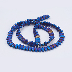 Blue Plated Electroplate Non-magnetic Synthetic Hematite Beads Strands, Frosted, Rectangle, Blue Plated, 4x2x2mm, Hole: 1mm, about 207pcs/strand, 15.5 inch(39.5cm)