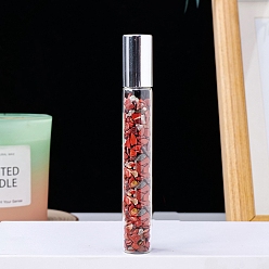 Red Jasper Natural Red Jasper Chip Bead Roller Ball Bottles, with Cover, SPA Aromatherapy Essemtial Oil Empty Glass Bottle, 10.7cm