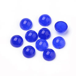 Royal Blue Natural White Jade Cabochons, Dyed, Half Round/Dome, Royal Blue, 6x3~4mm