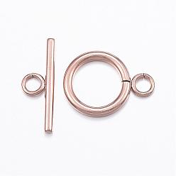 Rose Gold Ion Plating(IP) 304 Stainless Steel Toggle Clasps, Rose Gold, Ring: 19x14x2mm, Hole: 3mm, Bar: 20x7x2mm, Hole: 3mm