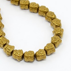 Golden Plated Electroplate Non-magnetic Synthetic Hematite Beads Strands, Buddha, Golden Plated, 8x8x7mm, Hole: 1mm, about 51pcs/strand, 15.7 inch
