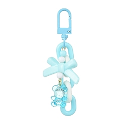 Light Sky Blue Bowknot & Bear Acrylic Pendant Decorations, with Alloy Swivel Snap Hooks Clasps, for Bag Ornaments, Light Sky Blue, 89mm, Pendants: 50~61x14~34x4mm