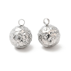 Stainless Steel Color 304 Stainless Steel Pendants, Textured, Ball Charm, Stainless Steel Color, 10x8mm, Hole: 1.8mm