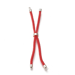 Red Nylon Twisted Cord Bracelet, with Brass Cord End, for Slider Bracelet Making, Red, 9 inch(22.8cm), Hole: 2.8mm, Single Chain Length: about 11.4cm
