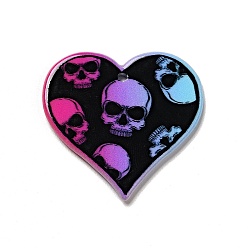 Heart Halloween Printed Acrylic Pendants, Heart with Skull Charm, 32x34x2mm, Hole: 1.8mm