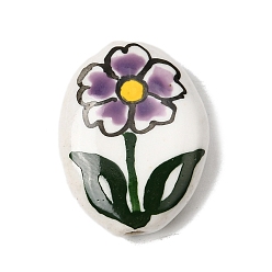 Фиолетовый Фарфоровые бусины ручной работы, овальные с цветком, пастельный фарфор, фиолетовые, 21~22.5x16~16.5x6~6.5 мм, отверстие : 1.5 мм