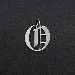 Letter O 304 Stainless Steel Pendants, with Jump Ring, Old English, Letter, Laser Cut, Stainless Steel Color, Letter.O, 15x14x1mm, Hole: 3mm