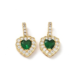 Зеленый Латунные микро проложить кубического циркония подвески, сердце прелести, реальный 18 k позолоченный, зелёные, 19.5x11.5x6 мм, отверстие : 5x3.5 мм