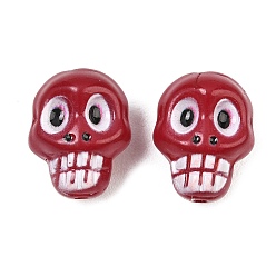 Rot Bedruckte Backfarbe, undurchsichtige Glasperlen, Schädel, rot, 20x15x13 mm, Bohrung: 1.6 mm
