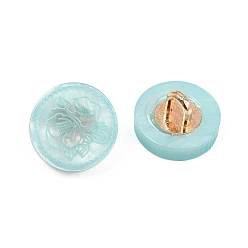 Небесно-голубой 1-отверстия, стержень из полимерного сплава, плоские круглые с цветочным узором, золотые, голубой, 11~11.5x6.5~7 мм, отверстие : 3x2 мм