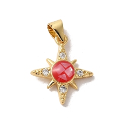 Светло-Вишневый Стойки обшивки латунь кубического циркония подвески, с эмалью и ракушкой, долговечный, без свинца и без кадмия, реальный 18 k позолоченный, звезда, светло-вишневый, 18x15x4 мм, отверстие : 5x4 мм