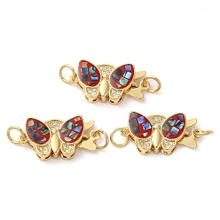Красный Латунные застежки из прозрачного кубического циркония с микропаве, с опалом, долговечный, без свинца и без кадмия, с целью перехода в кольце, реальный 18 k позолоченный, бабочка, красные, 11x21x5 мм, отверстие : 3.5 мм