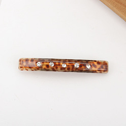 Sandy Brown Rectangle Cellulose Acetate Hair Barrettes, with Rhinestones, for Women Girls, Sandy Brown, 82x12x19mm
