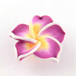 Orchid Handmade Polymer Clay 3D Flower Plumeria Beads, Orchid, 30x11mm, Hole: 2mm
