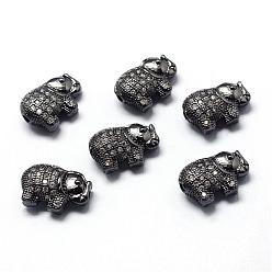 Gunmetal Rack Plating Brass Cubic Zirconia Beads, Long-Lasting Plated, Elephant, Gunmetal, 9.5x13.5x5mm, Hole: 1.5mm