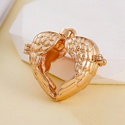 Light Gold Brass Bead Cage Pendants, Heart Wing Hollow Charms, Light Gold, 27x27mm