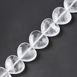 Quartz Crystal Natural Quartz Crystal Beads Strands, Rock Crystal Beads, Heart, 25x28x10.5mm, Hole: 3mm, about 15pcs/strand, 14.09 inch(35.8cm)