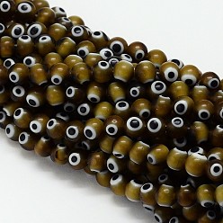 Olive Handmade Evil Eye Lampwork Round Bead Strands, Olive, 8mm, Hole: 1mm, about 49pcs/strand, 14.17 inch