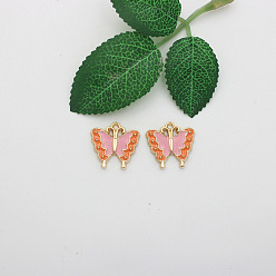Pink Подвески из эмали и сплава, золотые, бабочка, розовые, 18x17 мм