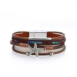 SZ00221-7 Fashionable Diamond Starfish Bracelet - Casual Vacation Style, Beaded Jewelry.