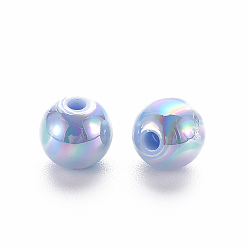 Light Sky Blue Opaque Acrylic Beads, AB Color Plated, Round, Light Sky Blue, 8x7mm, Hole: 2mm, about 1745pcs/500g