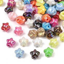 Color mezclado Abalorios de acrílico opacos, estrella, color de ab chapado, color mezclado, 11x11x10 mm, agujero: 2 mm, Sobre 819 unidades / 500 g