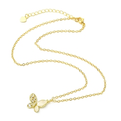 Golden Brass Micro Pave Cubic Zirconia Pendant Necklaces, Butterfly, with Brass Cable Chains, 304 Stainless Steel Lobster Claw Clasps and Rack Plating Brass Chain Extender, Golden, 15.75 inch(40cm)