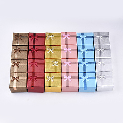 Couleur Mélangete Bague de boîtes en carton, avec nœud papillon et éponge à l'intérieur, carrée, couleur mixte, 5.1x5.1x3.5 cm, taille intérieure: 4.4x4.5 cm