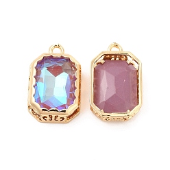 Amethyst K9 Glass Pendants, with Light Gold Brass Finding, Rectangle Charms, Amethyst, 19x12x5mm, Hole: 1.8mm