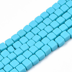 Light Sky Blue Handmade Polymer Clay Beads Strands, Cube, Light Sky Blue, 4x4x4mm, Hole: 1.4mm, about 89~91pcs/strand, 15.55 inch~15.94 inch(39.5~40.5cm)