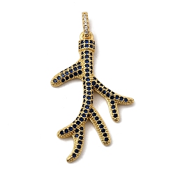 Черный Латунные микро проложить кубического циркония подвески, ветка/коралл, реальный 18 k позолоченный, без свинца и без кадмия, долговечный, чёрные, 37.5x22x4 мм, отверстие : 3x5 мм