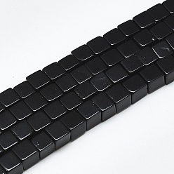 Black Stone Natural Black Stone Beads Strands, Cube, 6~6.5x6~6.5x6~6.5mm, Hole: 1mm, about 65pcs/strand, 16.1 inch