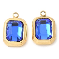 Королевский синий 304 прелести нержавеющей стали, прямоугольные, со стеклом, ручная полировка, ионное покрытие (ip), золотые, королевский синий, 13.5x9x5 мм, отверстие : 1.4 мм