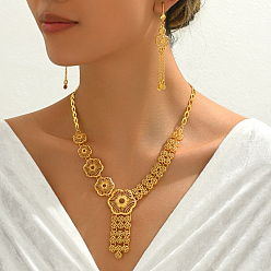 Золотой Элегантные полые цветочные кисточки сплав серьги и ожерелья комплекты для женщин свадьба, золотые