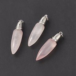 Rose Quartz Natural Rose Quartz Big Pendants, with Jump Ring, Bullet Charms with Platinum Plated Brass Findings, 49.5~51x12mm, Hole: 6mm