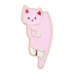 Pearl Pink Lazy Cat Shape Alloy with Enamel Brooch, Pearl Pink, 30x15mm