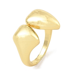Real 18K Gold Plated Double Heart Rack Plating Brass Open Cuff Rings, Cadmium Free & Lead Free, Real 18K Gold Plated, US Size 5 1/4(15.9mm)