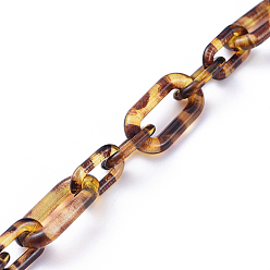 Verge D'or Chaînes figaro acryliques faites à la main, style d'imitation de pierres précieuses et motif imprimé léopard, ovale, pour la fabrication de bijoux, verge d'or, lien: 20.5x11x3 mm, 14x8x2mm, 39.37 pouce (1 m)/brin