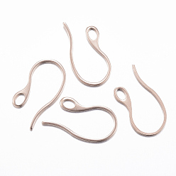 Rose Gold Ion Plating(IP) 304 Stainless Steel Earring Hooks, Ear Wire, with Horizontal Loop, Rose Gold, 22x11.5x1mm, 18 Gauge, Hole: 2.5x3.5mm