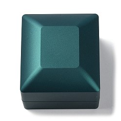 Teal Rectangle Plastic Ring Storage Boxes, Jewelry Ring Gift Case with Velvet Inside and LED Light, Teal, 5.9x6.4x5cm