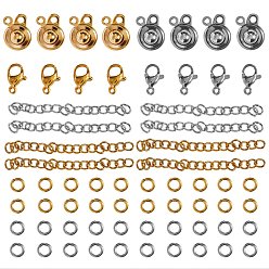 Golden & Stainless Steel Color DIY 304 Stainless Steel Chain Extender Making Kits, Including Snap Clasps, Lobster Claw Clasps, Chain Extender and Jump Rings, Golden & Stainless Steel Color, Chain Extender: 45~53x3mm, 8strands/box