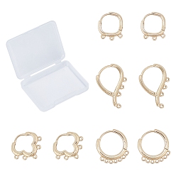 Real 18K Gold Plated 4 Pairs 4 Styles Brass Huggie Hoop Earring Findings, with Loop, Long-Lasting Plated, Real 18K Gold Plated, 1pair/style