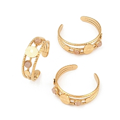 Розовый Кварц Натуральный розовый кварц и плоское круглое открытое кольцо-манжета, ионное покрытие (ip) 304 тройное кольцо из нержавеющей стали для женщин, золотые, размер США 7 1/4 (17.5 мм)