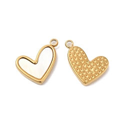 Real 14K Gold Plated Ion Plating(IP) 304 Stainless Steel Charms, with White Shell, Heart Charm, Real 14K Gold Plated, 8x11x2mm, Hole: 1mm