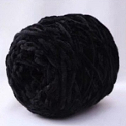 Black Wool Chenille Yarn, Velvet Cotton Hand Knitting Threads, for Baby Sweater Scarf Fabric Needlework Craft, Black, 5mm, 95~100g/skein