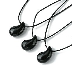 Обсидиан Натуральные осидиановые подвесные ожерелья, воском шнура, Магатама, 14.17~27.95 дюйм (36~71 см)