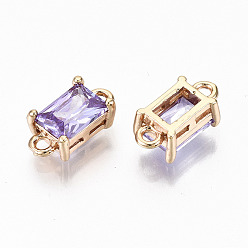 Lilac Transparent Glass Links Connectors, with Light Gold Tone Brass Findings, Long-Lasting Plated, Cadmium Free & Lead Free, Rectangle, Lilac, 12x6x4.5mm, Hole: 1.4mm