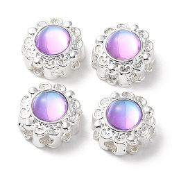 Silver Rack Plating Alloy Beads, with Glass, Cadmium Free & Lead Free, Flower, Silver, 10.5~11x7mm, Hole: 1.8mm